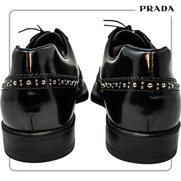 Prada Studded Wingtip Derby in Black - Embellished with Studs US10 - Picture 5 of 12